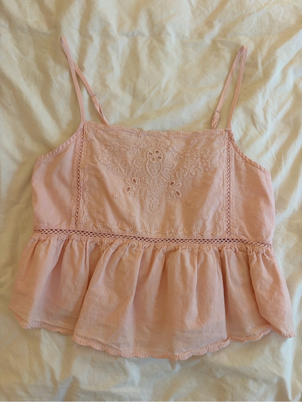 La Hearts Blush Pink Embroidered Ruffled Camisole